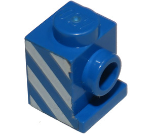 LEGO Blue Brick 1 x 1 with Headlight with White Diagonal Stripes (Right) Sticker and No Slot (4070)