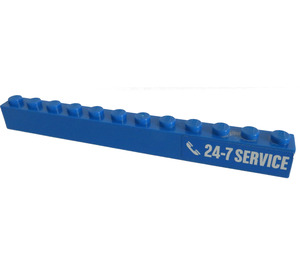 LEGO Blue Brick 1 x 12 with '24-7 SERVICE' (Left) Sticker (6112)