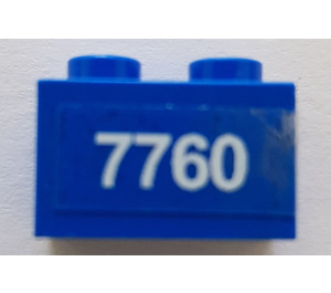 LEGO Blauw Steen 1 x 2 met '7760' Sticker met buis aan de onderzijde (3004)