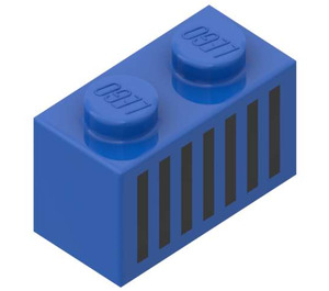 LEGO Blue Brick 1 x 2 with Black Grille with Bottom Tube (3004)