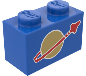 LEGO Blau Stein 1 x 2 mit Classic Weltraum Logo mit Unterrohr (3004)