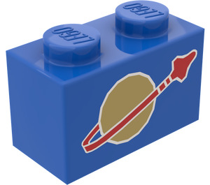 LEGO Blue Brick 1 x 2 with Classic Space Logo with Bottom Tube (3004)