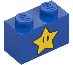 LEGO Blue Brick 1 x 2 with Super Star with Bottom Tube (3004 / 76888)