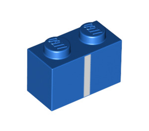 LEGO Blauw Steen 1 x 2 met Wit Stripe met buis aan de onderzijde (3004 / 66681)