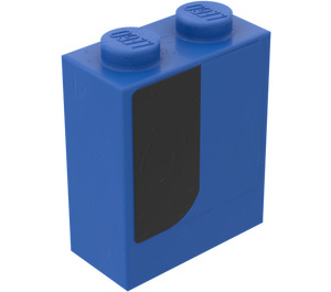 LEGO Blue Brick 1 x 2 x 2 with Blue and Black Left Sticker with Inside Stud Holder (3245)