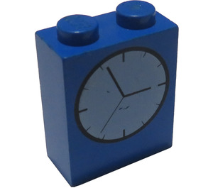 LEGO Blue Brick 1 x 2 x 2 with Clock with Inside Axle Holder (3245)