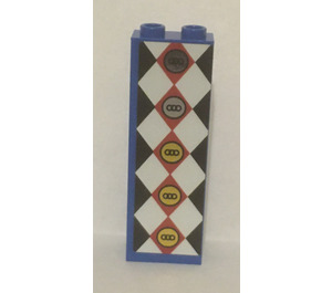 LEGO Blue Brick 1 x 2 x 5 with White diamond detail Sticker with Stud Holder (2454)