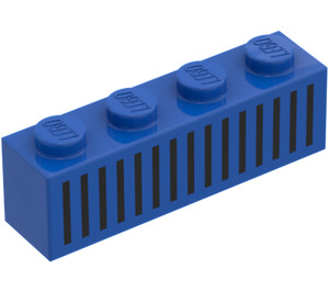 LEGO Blauw Steen 1 x 4 met Zwart 15 Bars Rooster (3010)