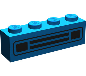 LEGO Blue Brick 1 x 4 with Black Car Grille and Headlights without Embossing (3010)