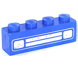 LEGO Blue Brick 1 x 4 with Car Grille and Headlights White Pattern (3010)