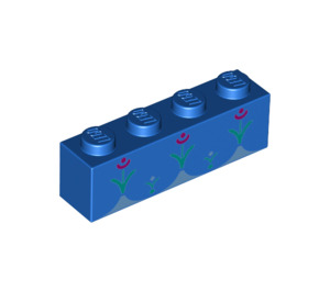 LEGO Blau Stein 1 x 4 mit Blumen (3010 / 39705)