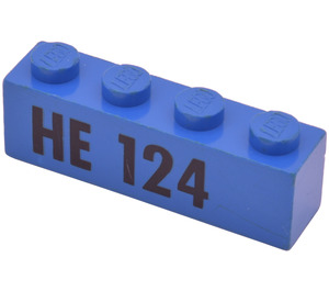 LEGO Blue Brick 1 x 4 with 'HE 124' (3010)