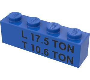 LEGO Blå Kloss 1 x 4 med 'L 17.5 TON T 10.6 TON' (3010)