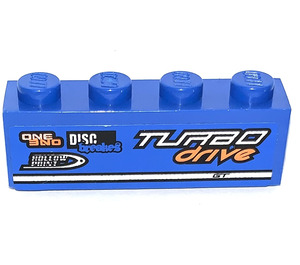 LEGO Blue Brick 1 x 4 with 'ONE', 'DISC breakers' and 'TURBO drive' (Right) Sticker (3010)