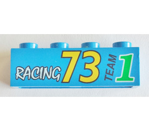 LEGO Blauw Steen 1 x 4 met 'Racing 73 Team 1' (3010)
