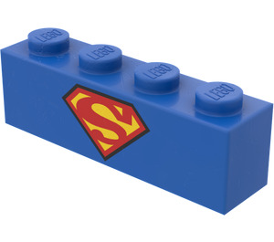 LEGO Blå Kloss 1 x 4 med Röd och Gul Superman logotyp (3010)