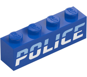 LEGO Blau Stein 1 x 4 mit Slanted 'Polizei' Logo (1414 / 3010)