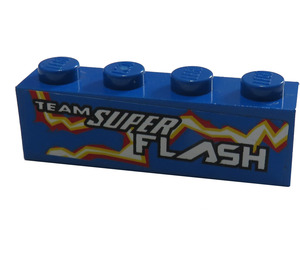 LEGO Blue Brick 1 x 4 with "Team Super Flash" (right) Sticker (3010)