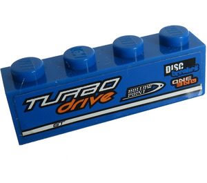 LEGO Blue Brick 1 x 4 with 'TURBO drive', 'DISC breakers' and 'ONE' (Left) Sticker (3010)