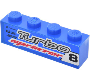 LEGO Blue Brick 1 x 4 with 'Turbo Sprinter' (Left) Sticker (3010)