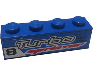 LEGO Blue Brick 1 x 4 with 'Turbo Sprinter' (Right) Sticker (3010)
