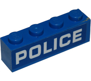 LEGO Blau Backstein 1 x 4 mit Weiß 'Polizei' Aufkleber (3010)