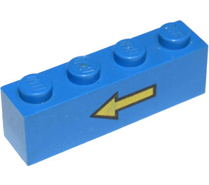 LEGO Blue Brick 1 x 4 with Yellow Left Arrow and Black Border (3010)
