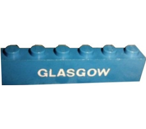 LEGO Синій Цегла 1 x 6 з "GLASGOW" в Білий print (3009)