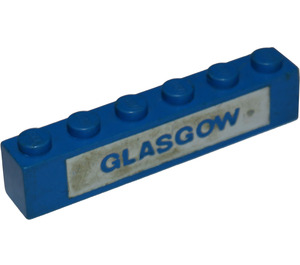 LEGO Blue Brick 1 x 6 with "GLASGOW" on white background (3009)