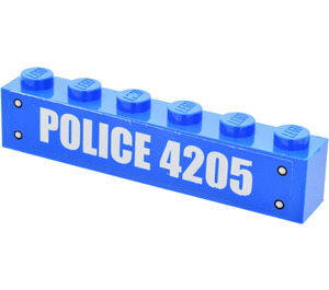 LEGO Blue Brick 1 x 6 with Police 4205 Sticker (3009)