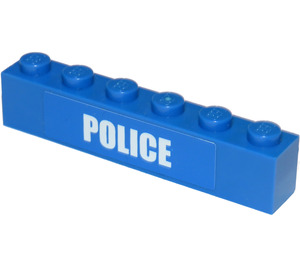 LEGO Blauw Steen 1 x 6 met "Politie" Sticker (3009)