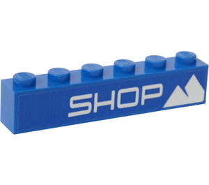 LEGO Blue Brick 1 x 6 with 'SHOP' and Mountains Sticker (3009)