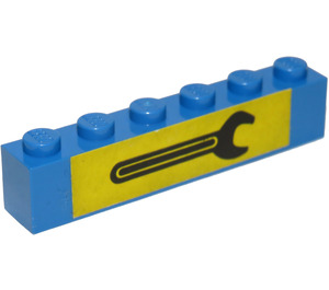 LEGO Blue Brick 1 x 6 with Spanner on Yellow Background Sticker (3009)