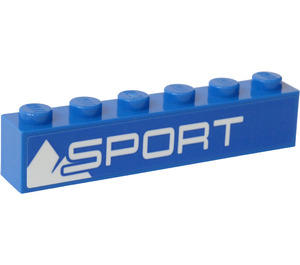 LEGO Blue Brick 1 x 6 with 'SPORT' and Mountains Sticker (3009)