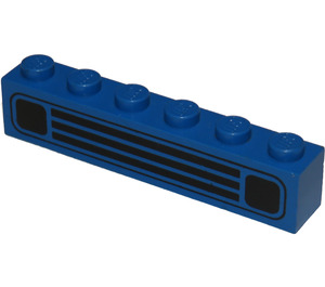 LEGO Blue Brick 1 x 6 with Town Car Grille Black (3009)