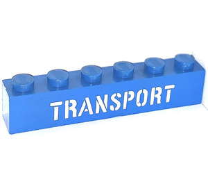 LEGO Blue Brick 1 x 6 with 'Transport' Stencil (3009)