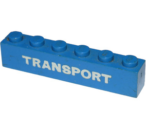 LEGO Blå Klods 1 x 6 med "TRANSPORT" (Tyk) (3009)