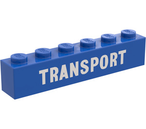 LEGO Blauw Steen 1 x 6 met Wit "TRANSPORT" (3009)