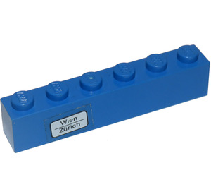 LEGO Blue Brick 1 x 6 with Wien-Zürich Sticker (3009)