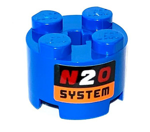 LEGO Blue Brick 2 x 2 Round with N2O SYSTEM Sticker (3941)