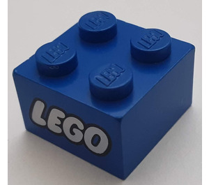 LEGO Blue Brick 2 x 2 with Lego Logo with Closed 'O' (3003)