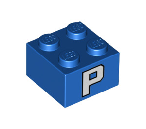 LEGO Blue Brick 2 x 2 with 'P' (3003 / 68928)