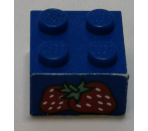 LEGO Blue Brick 2 x 2 with Strawberries Sticker (3003)