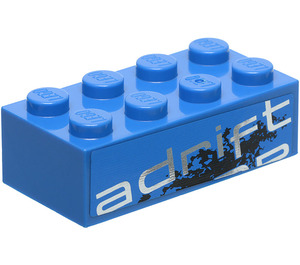 LEGO Blau Stein 2 x 4 mit Adrift (Links) Aufkleber (3001)