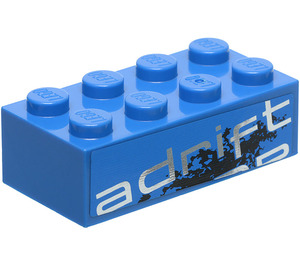 LEGO Blauw Steen 2 x 4 met Adrift (Links) Sticker (3001)