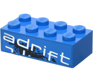 LEGO Blue Brick 2 x 4 with “adrift” (right side) Sticker (3001)