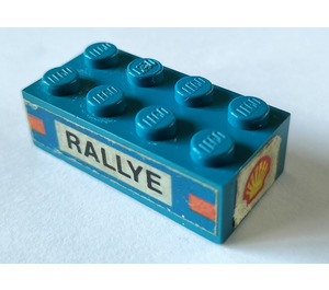 LEGO Blau Backstein 2 x 4 mit 'RALLYE' und Shell Logo Aufkleber (3001)