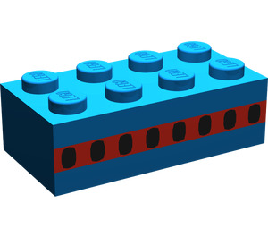 LEGO Bleu Brique 2 x 4 avec rouge Stripe avec 8 Avion Windows (Plus tôt, sans supports croisés) (3001)