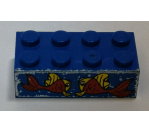 LEGO Blue Brick 2 x 4 with Two Fish Sticker (3001)