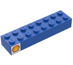LEGO Blue Brick 2 x 8 with Shell Logo (Left) Sticker (3007)
